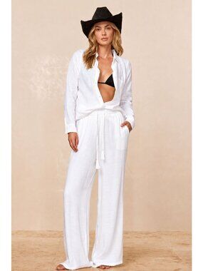 MONDAY 100% White Linen Top and Pants Size M/L NEW NWOT